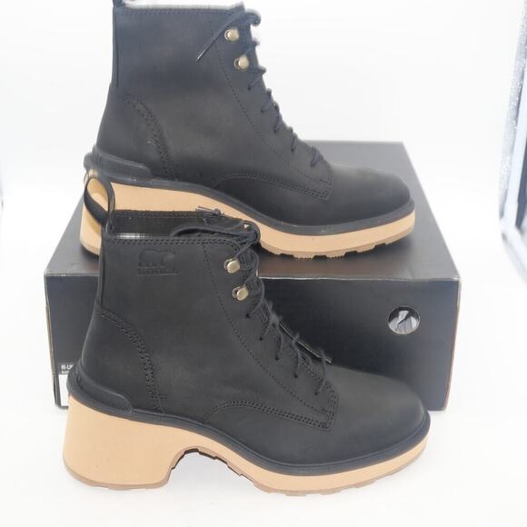 NEW Sorel Hi-Line Heel Lace Boots Women's 5 Waterproof Booties Black - Picture 7 of 12